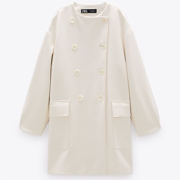 ZARA DOUBLE BREASTED BUTTONED COAT Ecru - Picture 5 of 7